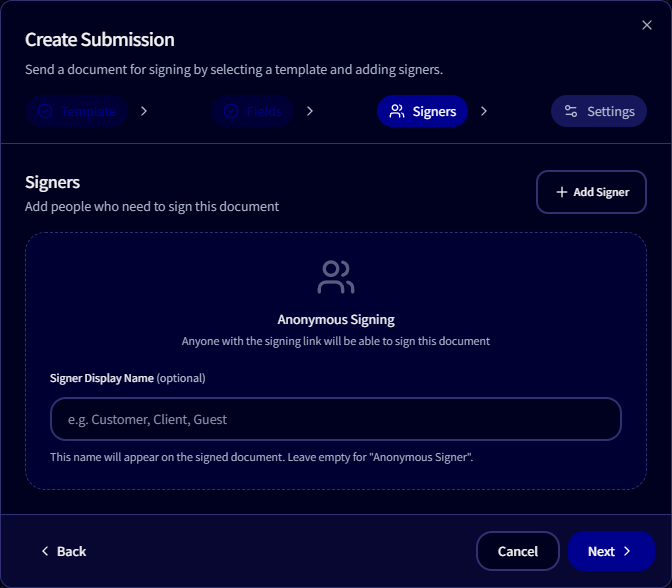 Choosing who signs a document in SignFlow